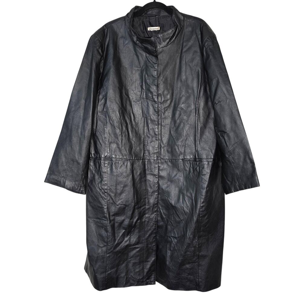 Silhouettes Leather Trench Coat Womens Plus Black Long Overcoat Single Breasted